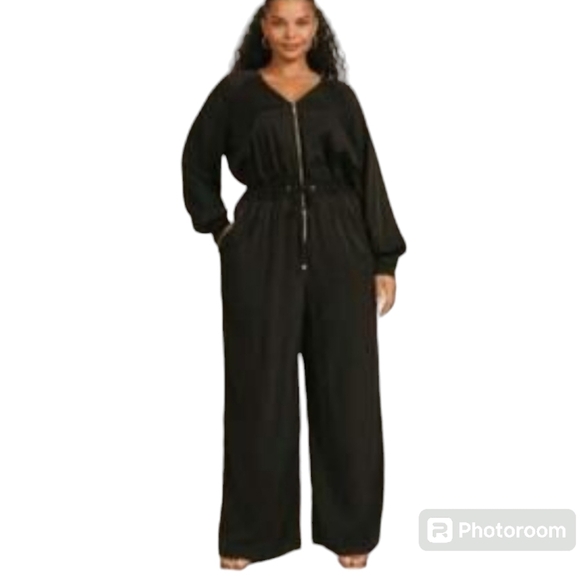Nwt 11 Honore Wren Black Jumpsuit Wide Leg Long Sleeve Zippper Front Size 22